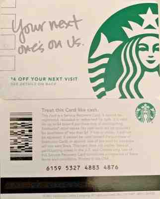 2017 STARBUCKS "YOUR NEXT ONE'S ON US" GIFT CARD #6159 MINT NO VALUE  - Sold on eBay May, 14th 2019 for $4.99