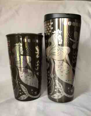 Starbucks 2xSiren Silver Mermaid Black Stainless Steel Cup & Tumbler 16 Oz 2017. - Sold on eBay May, 14th 2019 for $60.00