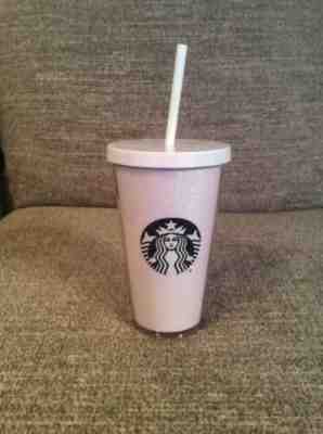 STARBUCKS 2017 HOLIDAY WHITE GLITTER 16 OZ. COLD CUP TRAVEL TUMBLER & STRAW NEW - Sold on eBay May, 13th 2019 for $14.99