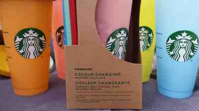 STARBUCKS Set of 5 Color Changing Reusable Cold Cups + Lids + Straws 1-Day Auc! - Sold on eBay May, 14th 2019 for $52.00