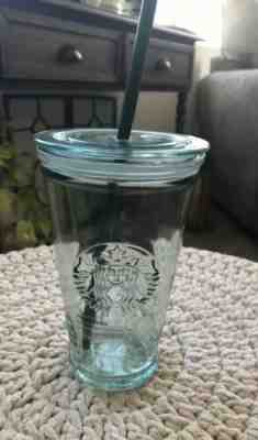 STARBUCKS Recycled Glass Tumbler 16 Oz Cup Lid Green Cold To Go Grande Spain - Sold on eBay Apr, 3rd 2019 for $19.95