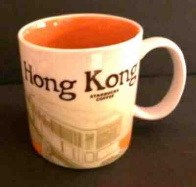 STARBUCKS HONG KONG LARGE COFFEE MUG COLLECTOR ORANGE INSIDE TRAIN  - Sold on eBay Mar, 4th 2019 for $9.99
