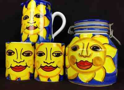 Starbucks Hand Painted Mug Creamer & Sugar Set by Bellini "SUN" Made in Italy - Sold on eBay Apr, 28th 2019 for $50.00
