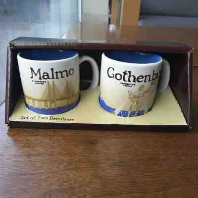 2 Demitasse Starbucks City Mugs 3 oz Malmo & Gothenburg series 2014-2016 Sweden - Sold on eBay Apr, 29th 2019 for $34.00