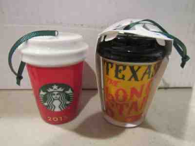 NEW 2017 Starbucks Texas Ornament Lone Star State Ceramic & 2015 Red Holiday  - Sold on eBay May, 17th 2019 for $10.00