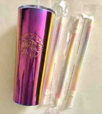 2019 Starbucks Iridescent Pink Purple Stainless Steel Tumbler 24oz & 3 Straws - Sold on eBay May, 22nd 2019 for $32.99