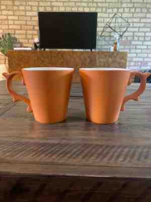 Two Starbucks Tazo Tea Mugs. Rococo Scroll. Orange, Retro, Discontinued.  - Sold on eBay May, 22nd 2019 for $30.00
