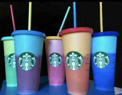 New 2019 Starbucks Color Changing Reusable Cold 5 Cup FULL SET Tumblers Straws - Sold on eBay May, 22nd 2019 for $47.00