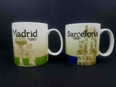 Starbucks 2011 Coffee Mugs MADRID & BARCELONA Lot Of 2 Green Blue 16 oz Large - Sold on eBay May, 16th 2019 for $30.00