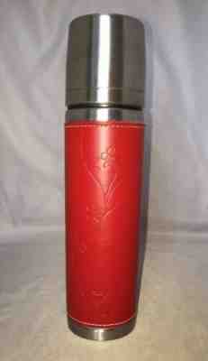 Starbucks Red Floral Leather Sleeve Stainless Steel Thermos  12 Oz 2004. - Sold on eBay May, 22nd 2019 for $20.00