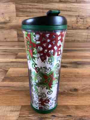 2007 Starbucks Winter Snowflake Themed Travel Coffee Mug 16oz Red White Green - Sold on eBay May, 22nd 2019 for $13.00