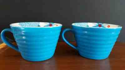 Set of 2 Starbucks Blue White Ribbed Floral Tea Coffee Mug 12 oz 2007 - Sold on eBay May, 22nd 2019 for $12.50