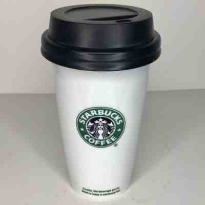 Starbucks Coffee Travel Mug 12oz White Ceramic Tumbler Locking Lid 2009 - Sold on eBay May, 22nd 2019 for $22.00