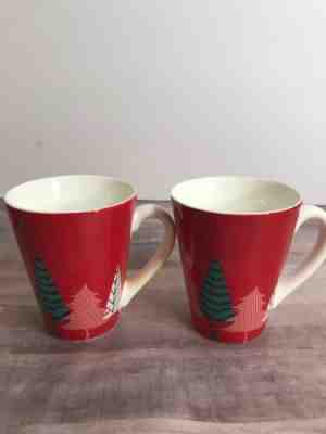 2 Starbucks Christmas Coffee Cups Mugs Ceramic  2017 Red Green White Trees  - Sold on eBay May, 22nd 2019 for $9.00