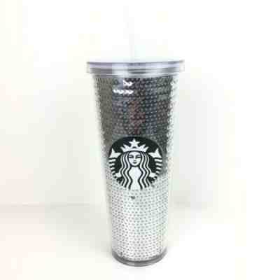 Starbucks Silver Sequin 24 oz Cold Tumbler Cup Limited Edition 2017 Holiday - Sold on eBay May, 22nd 2019 for $28.95