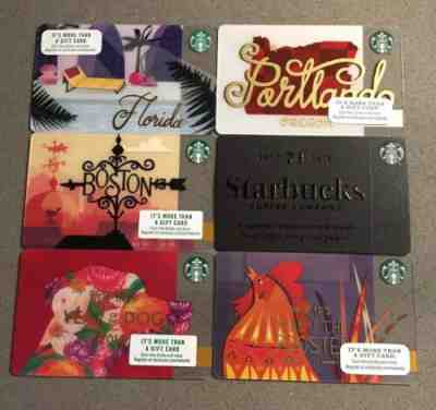 Lot of 6 Starbucks Gift Cards - Portland, Florida, Boston - Sold on eBay May, 20th 2019 for $4.00