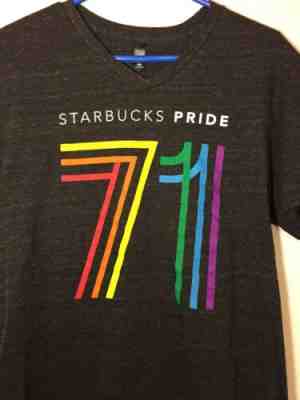 Starbucks Pride T Shirt Rainbow 71 Diversity LGBTQ V Neck Thin Slim Fit Large - Sold on eBay May, 19th 2019 for $20.00