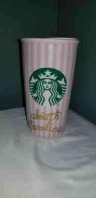 Starbucks South Carolina 12 oz Coffee Travel Mug Ceramic Lid 2016 Pink White  - Sold on eBay May, 22nd 2019 for $49.99