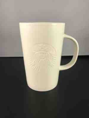 Starbucks Ceramic 16 Oz Coffee Mug 2014 White On White Embossed Siren Logo Rare - Sold on eBay May, 22nd 2019 for $19.99