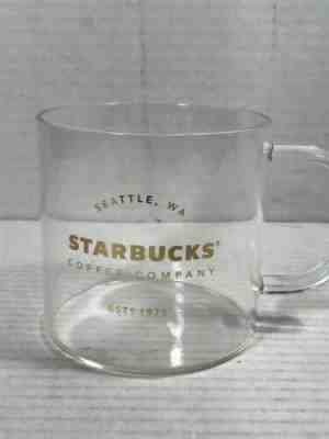 Starbucks 2015 Clear Glass 18 Oz Coffee Mug Cup Gold Lettering Seattle - Sold on eBay May, 21st 2019 for $10.00