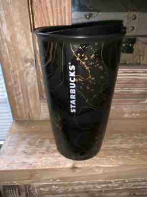 STARBUCKS COFFEE 2018 BLACK GOLD SPARKLE 12 oz CERAMIC TRAVEL COFFEE MUG CUP NEW - Sold on eBay May, 22nd 2019 for $22.99