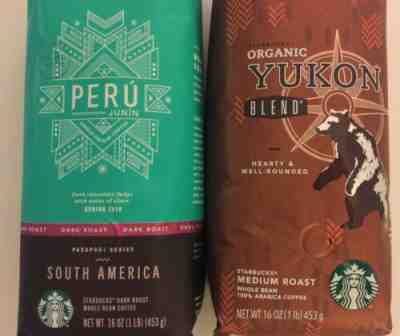 Lot NEW Starbucks (2) 1lb Bags Whole Bean Starbucks Coffee Peru Junin & Yukon - Sold on eBay May, 16th 2019 for $25.99