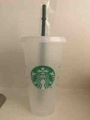 Starbucks Reusable Plastic Venti Cold Cup Clear Frosted 24oz & Straw FREE SHIP - Sold on eBay May, 22nd 2019 for $8.75