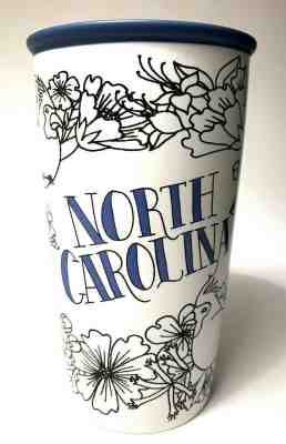 Starbucks North Carolina 12 oz. Tall Ceramic Travel Tumbler with Lid White Blue - Sold on eBay May, 18th 2019 for $22.00