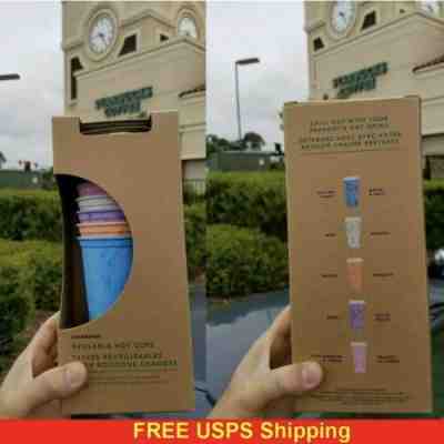 Rare New 2019 Summer Colors Starbucks Reusable Hot Cups 6 Pack + Lids Star Bucks - Sold on eBay May, 23rd 2019 for $34.00