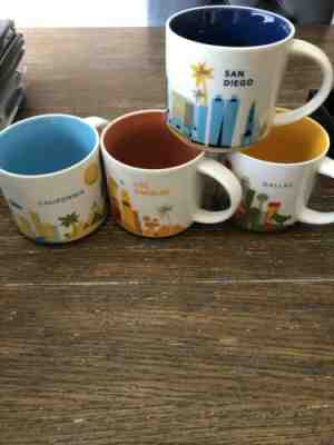 4 STARBUCKS YOU ARE HERE COLLECTION MUGS LOT CALI SAN DIEGO DALLAS L.A. NEW!!! - Sold on eBay May, 19th 2019 for $25.50
