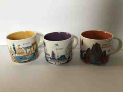 Set of 3: Disney Parks Starbucks Mugs - YAH - Epcot and Disney's Animal Kingdom  - Sold on eBay May, 23rd 2019 for $38.00