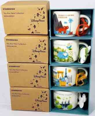 STARBUCKS Disney Parks 2" Ceramic Mug Ornaments Complete Set of 4 New in Boxes - Sold on eBay Apr, 28th 2019 for $39.99