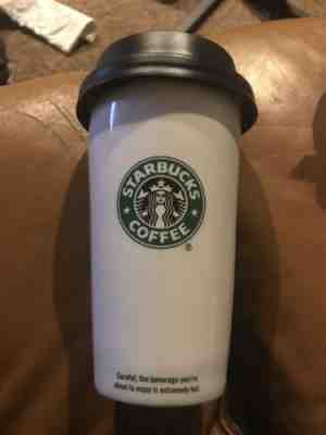 Starbucks 2009 12oz Coffee Mug Cup White Ceramic Travel Tall Tumbler Locking Lid - Sold on eBay May, 13th 2019 for $14.99
