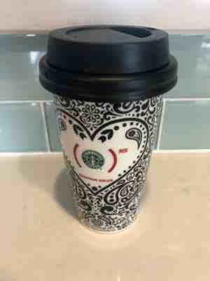 Starbucks Ceramic Travel Mug Jonathan Adler 2010 Excellent Heart Black Scroll - Sold on eBay Apr, 29th 2019 for $18.00