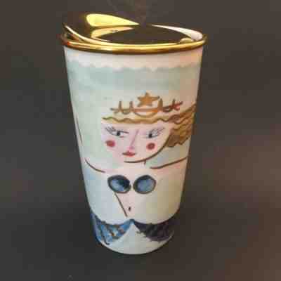 STARBUCKS Siren Mermaid Travel Mug Tumbler 2014 Ceramic Gold Lid 12 Oz - Sold on eBay May, 16th 2019 for $15.51