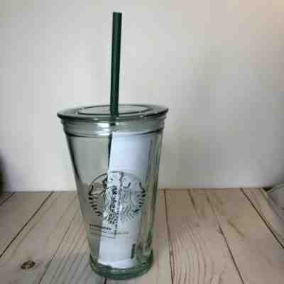 NEW STARBUCKS Recycled Glass Tumbler 16 Oz Cup Lid Green Cold To Go Grande Spain - Sold on eBay May, 19th 2019 for $30.00