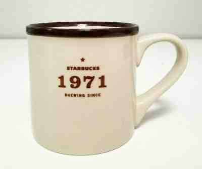 Starbucks Mug Brewing Since 1971 Coffee Cup Tall 2010 -Cream w/Brown Rim Retired - Sold on eBay Apr, 19th 2019 for $14.99