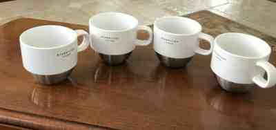 4 Starbucks Coffee Mugs 8oz White w/Metal Base and Rubber Non Skid Bottom 2007 - Sold on eBay May, 10th 2019 for $25.94