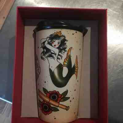 NEW Starbucks Mermaid Siren Tattoo Sailor Ceramic 2015 Travel Mug Tumbler 12 oz - Sold on eBay May, 18th 2019 for $75.00