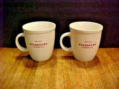 2 Starbucks 2007 Holiday Coffee Mug Abbey White Red Lettering 18 oz Est 1971 - Sold on eBay Jun, 1st 2019 for $15.99