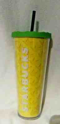 Starbucks Pineapple Venti 24 oz Tumbler w/ Lid and Straw Travel Cold Cup 2014  - Sold on eBay Jun, 1st 2019 for $27.00