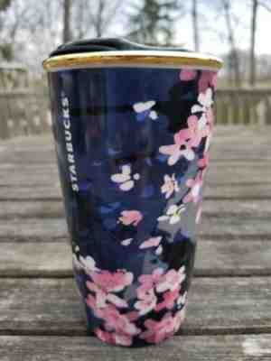 VERY RARE Starbucks 2016  BLUE CHERRY BLOSSOM Ceramic Double Wall Tumbler Mug  - Sold on eBay Jun, 1st 2019 for $150.00