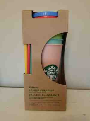 NEW! 2019 STARBUCKS COLOR CHANGING REUSABLE COLD CUPS WITH STRAWS AND LIDS 5 SET - Sold on eBay Jun, 1st 2019 for $61.00