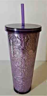 Starbucks Tumbler Purple Foil Embossed Metallic 24 oz  - Sold on eBay Jun, 1st 2019 for $21.99