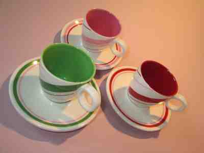 VINTAGE STARBUCKS COFFEE ESPRESSO CUPS AND SAUCERS PINK GREEN RED HOLIDAY 2007 - Sold on eBay May, 31st 2019 for $19.88
