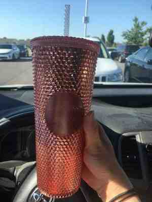 Starbucks Acrylic Iridescent Rose Gold Pink Studded Rainbow Cold Cup Tumbler - Sold on eBay May, 31st 2019 for $34.00