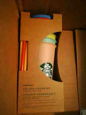 Starbucks COLOR CHANGING reusable Cold Cup Collection Pack Of 5 Lids Straws 24oz - Sold on eBay May, 31st 2019 for $51.00