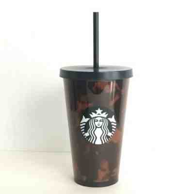 New Starbucks Cold Cup Black Brown Tortoise Shell Print Tumbler Grande 16 Oz - Sold on eBay May, 31st 2019 for $22.00