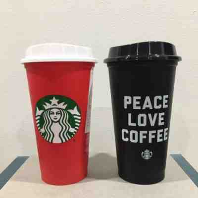 Lot of two Starbucks 2018 Reusable Cups 16 Grande RED CUP and PEACE LOVE COFFEE - Sold on eBay May, 31st 2019 for $20.00