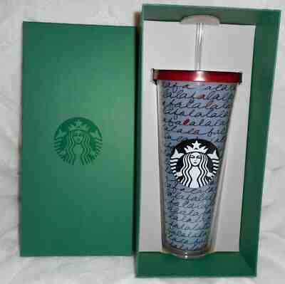 STARBUCKS COFFEE 2016 HOLIDAY FA LA LA 24 OZ COLD CUP TRAVEL TUMBLER & STRAW NEW - Sold on eBay May, 31st 2019 for $19.99